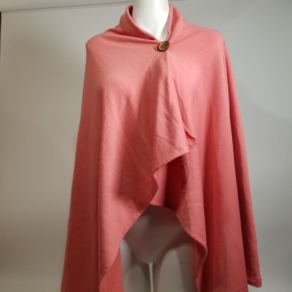 Bobeau Long Sleeve Single Button Close Sweater Medium Pink Peach Wrap Cardigan H